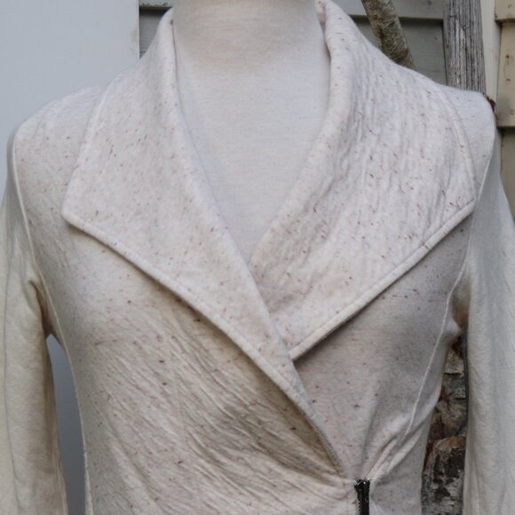 Dolan Left Coast Anthropologie Oatmeal Knit Quilted Sleeve Moto Jacket Sz SMALL - Picture 2 of 8